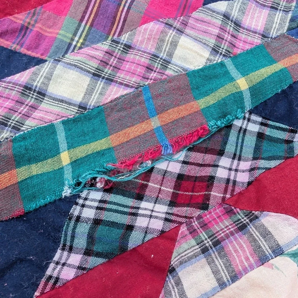 Vtg‎ Floral Plaid Patchwork Twin Coverlet Table Cloth Cover 56x96